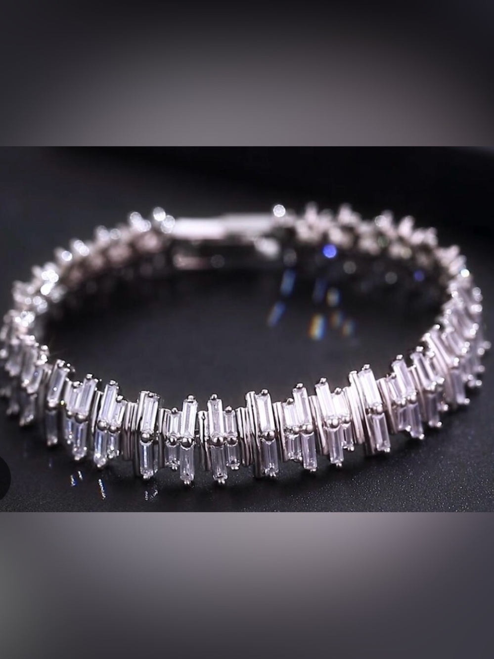 925 Sterling Silver Baguette Cut Tennis Bracelet